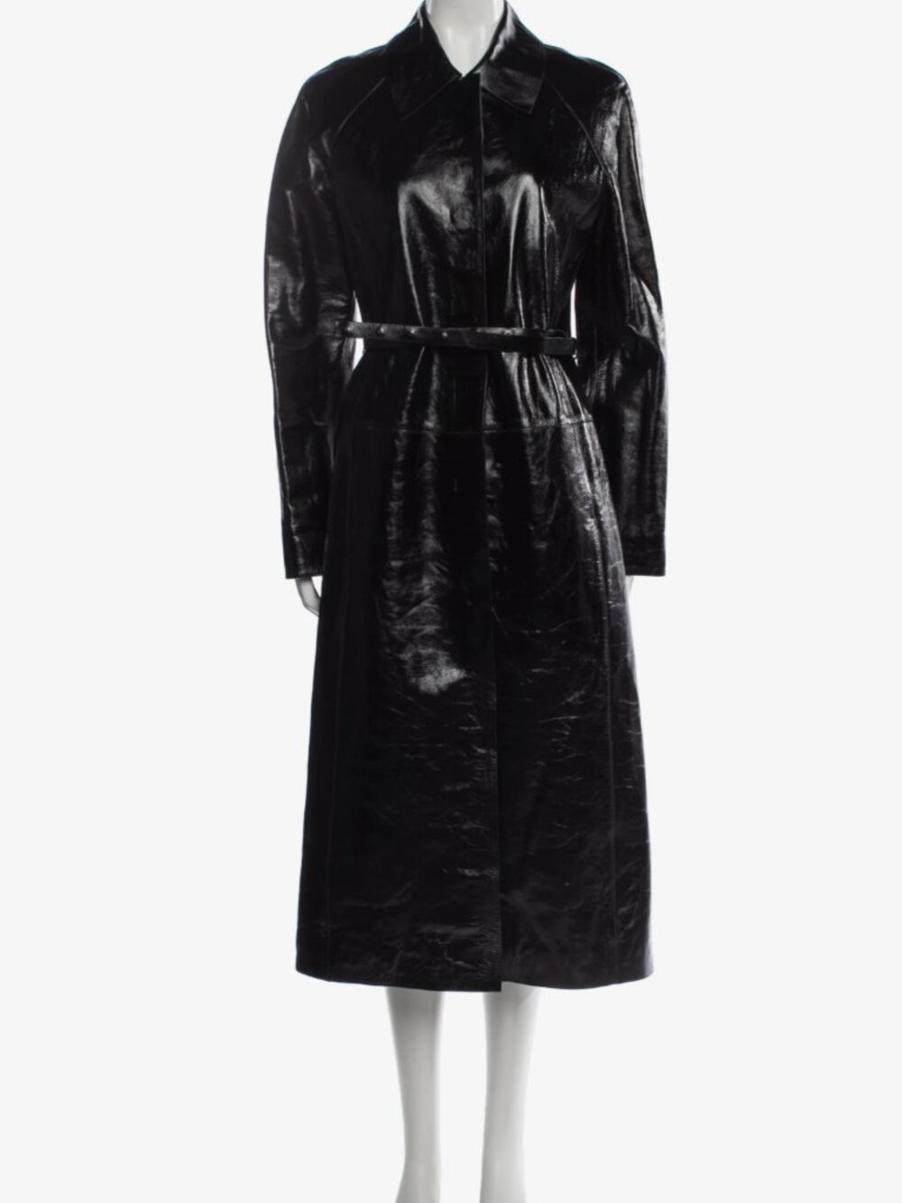 Acne Studios Viral Black Calf Leather Belted Trench Coat